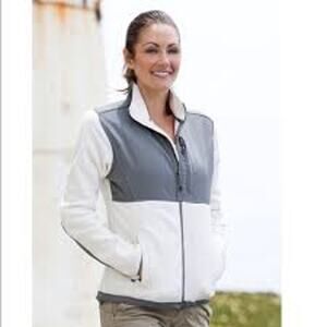 Zena Sport Women's Cream & Gray Full Zip Up Fleece Jacket. Sz S Athletic Neutral